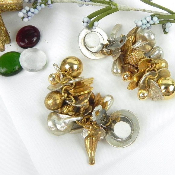 Dangling Gold & Silver Earrings | 80s Big Gold & Silver Earrings - Picture 5 of 8